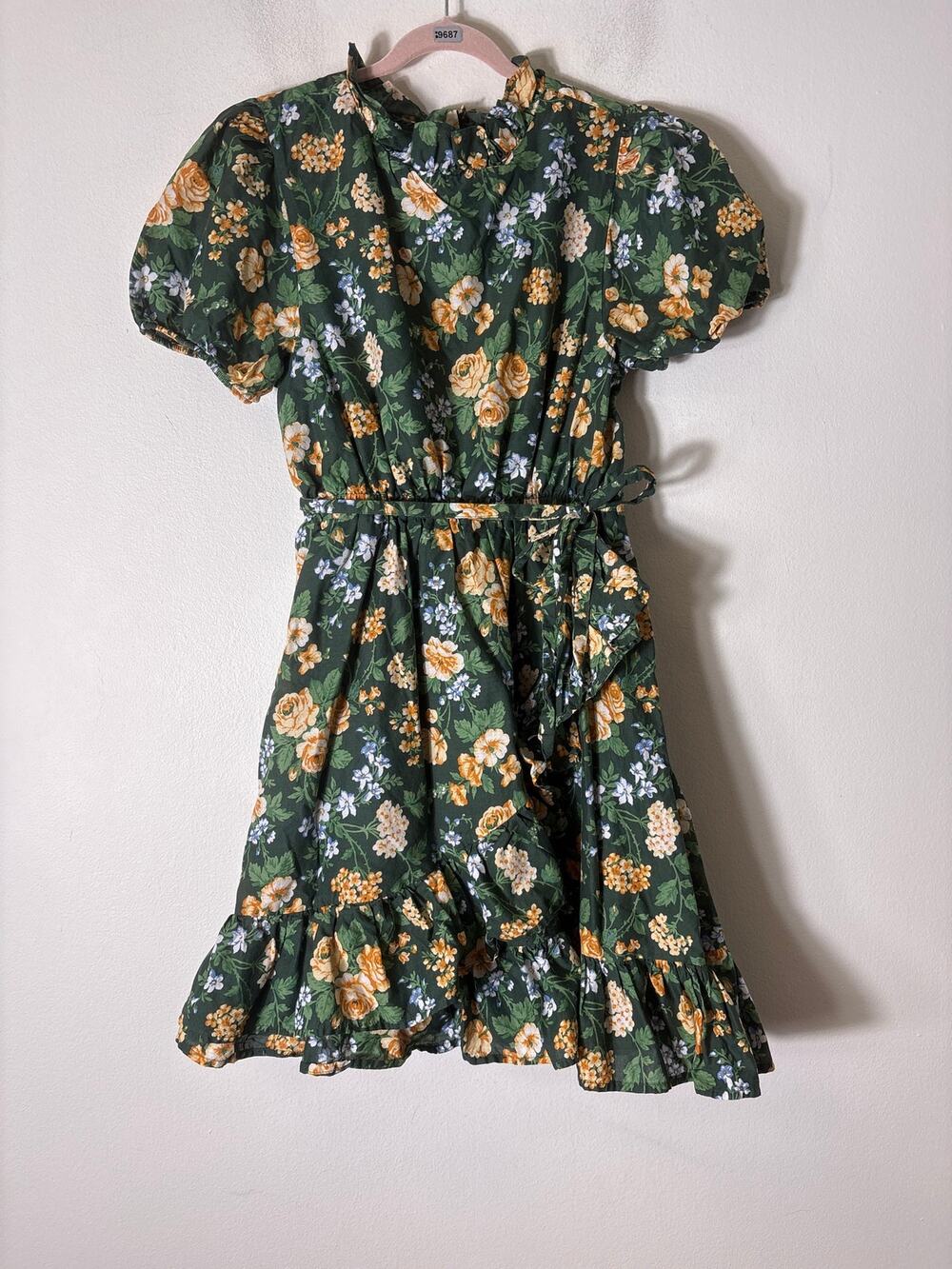 Girls Janie and Jack Green and Yellow Floral Puff Sleeve Dress Sz 14